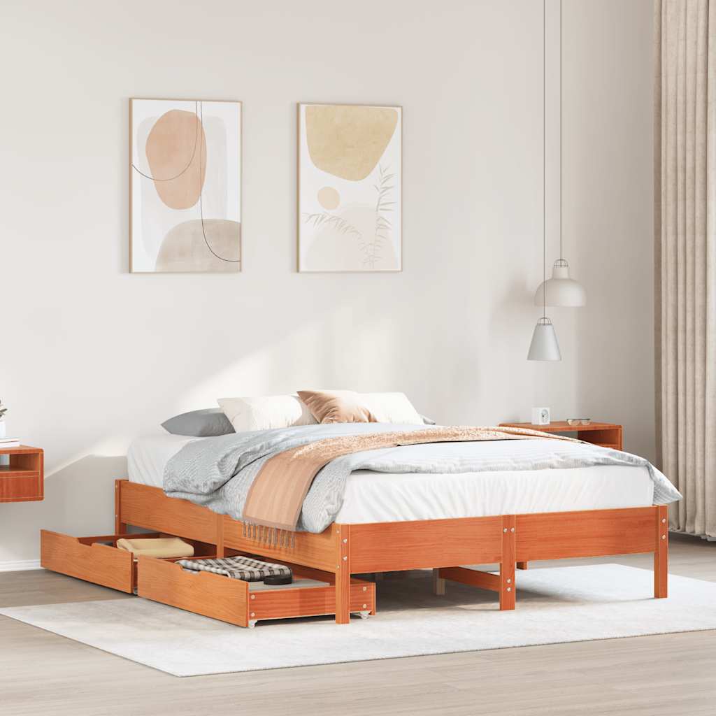 Cadre de lit sans matelas cire marron 160x200cm bois pin massif - XIOS