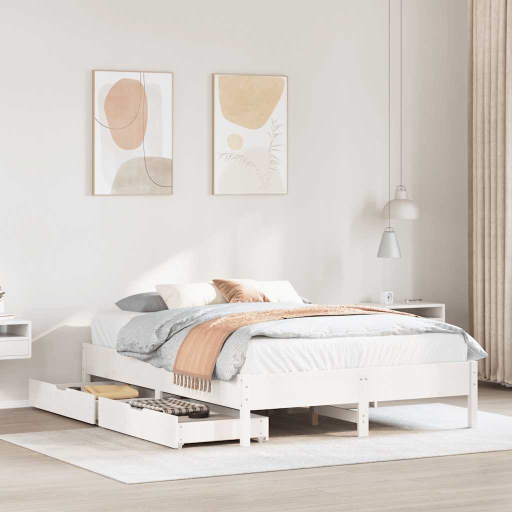 Cadre de lit sans matelas blanc 150x200 cm bois de pin massif - XIOS