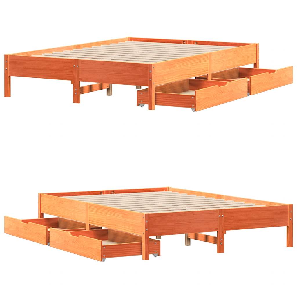 Cadre de lit sans matelas cire marron 120x200cm bois pin massif - XIOS