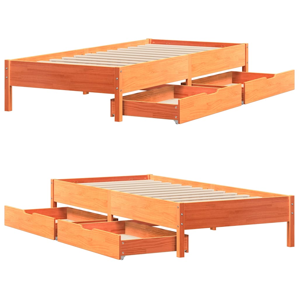 Cadre de lit sans matelas cire marron 100x200cm bois pin massif - XIOS