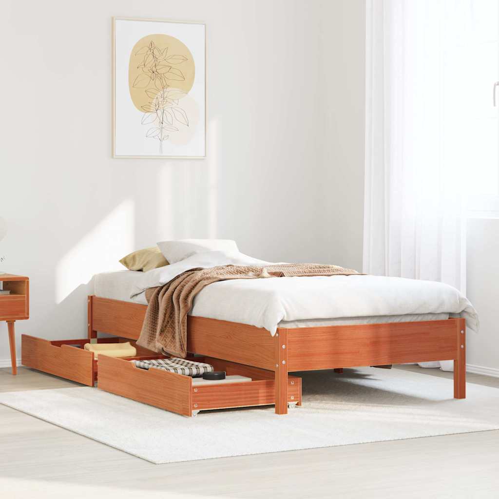 Cadre de lit sans matelas cire marron 100x200cm bois pin massif - XIOS