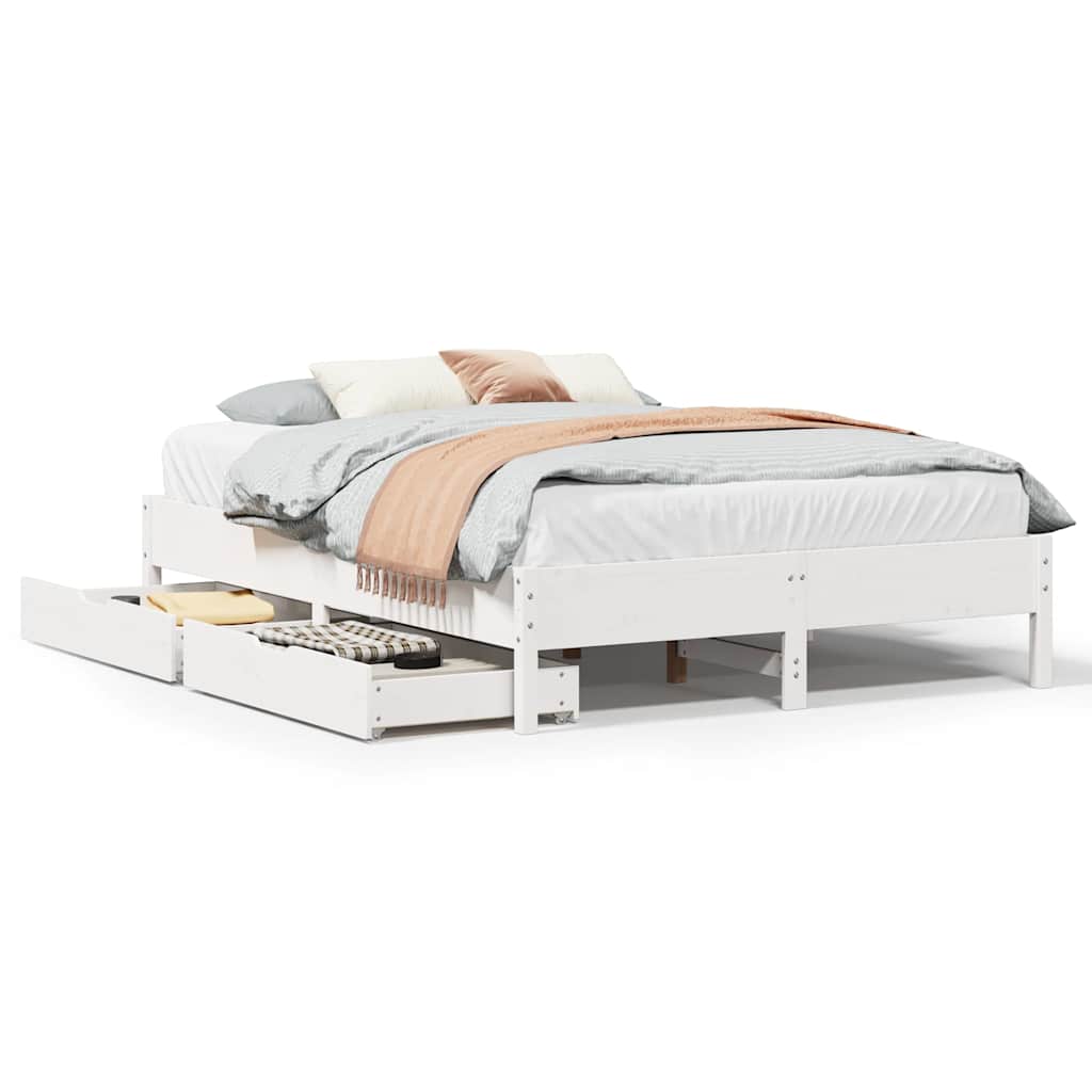 Cadre de lit sans matelas blanc 135x190 cm bois de pin massif - XIOS