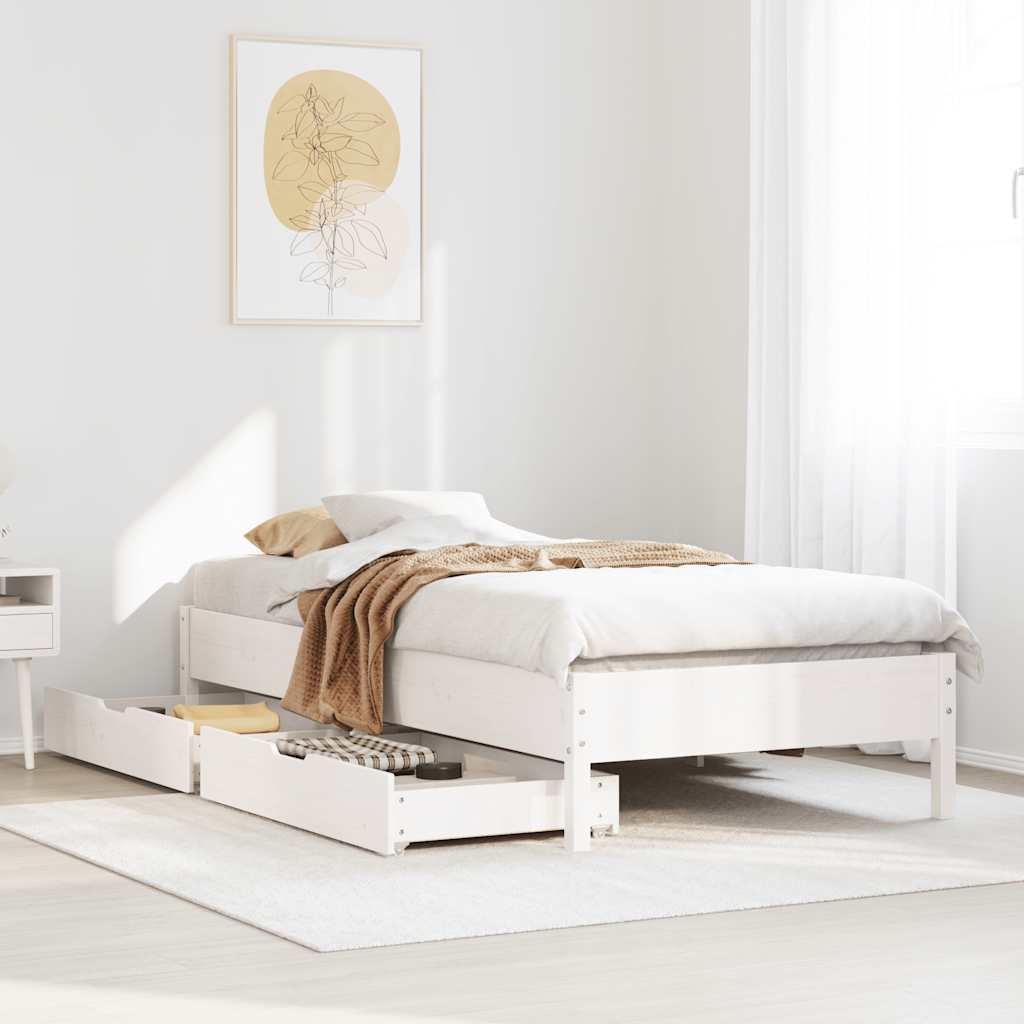 Cadre de lit sans matelas blanc 75x190 cm bois de pin massif - XIOS