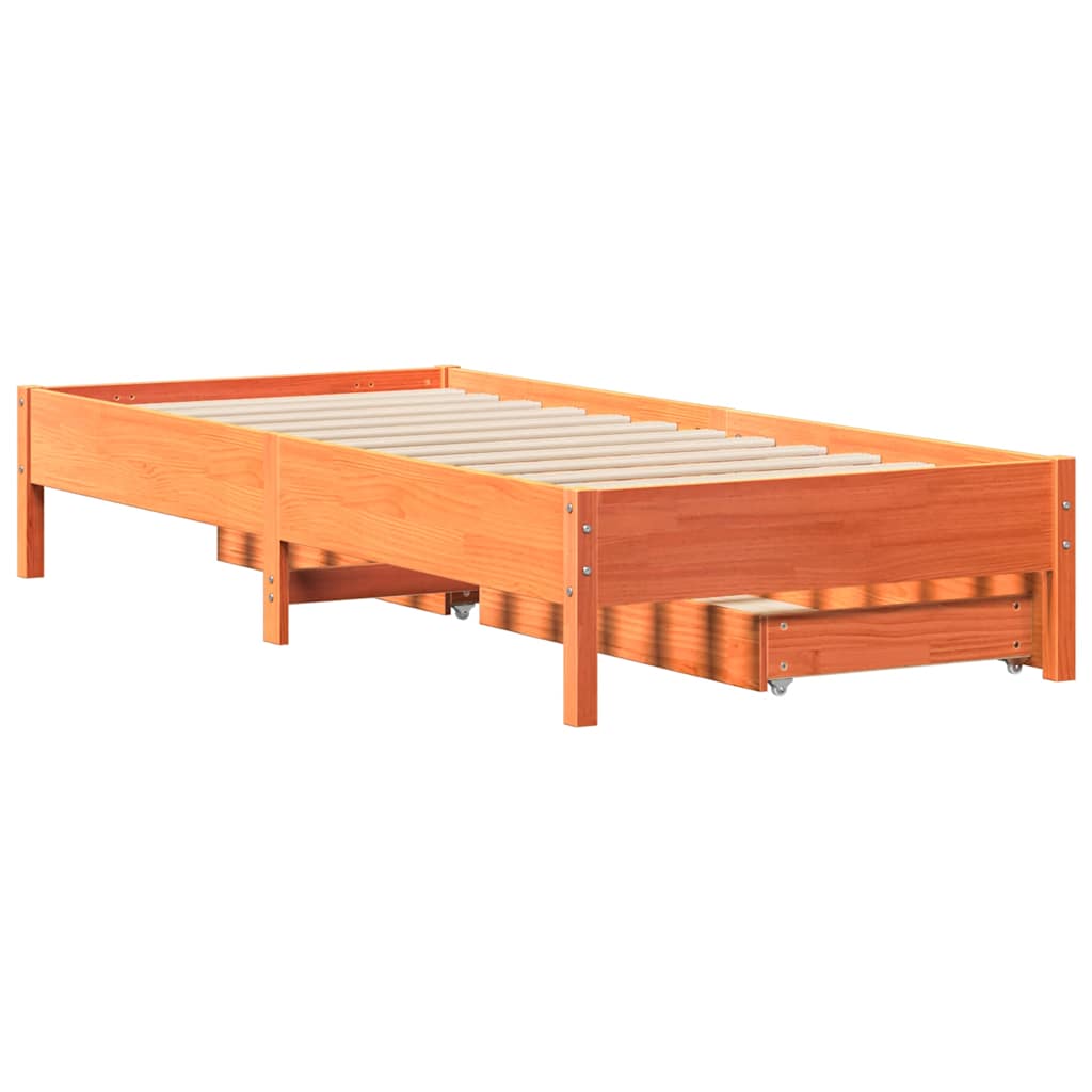 Cadre de lit sans matelas cire marron 75x190 cm bois pin massif - XIOS