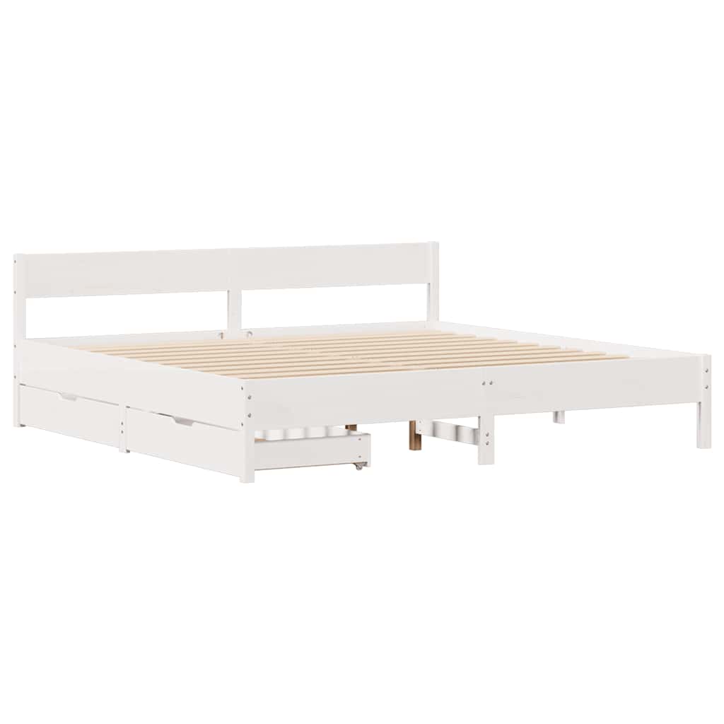 Cadre de lit sans matelas blanc 200x200 cm bois massif de pin - XIOS