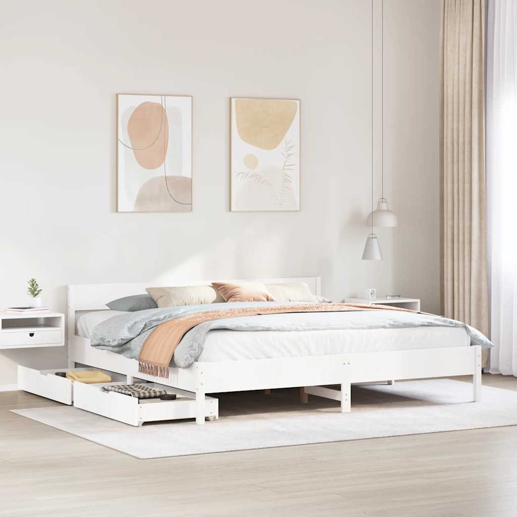 Cadre de lit sans matelas blanc 200x200 cm bois massif de pin - XIOS