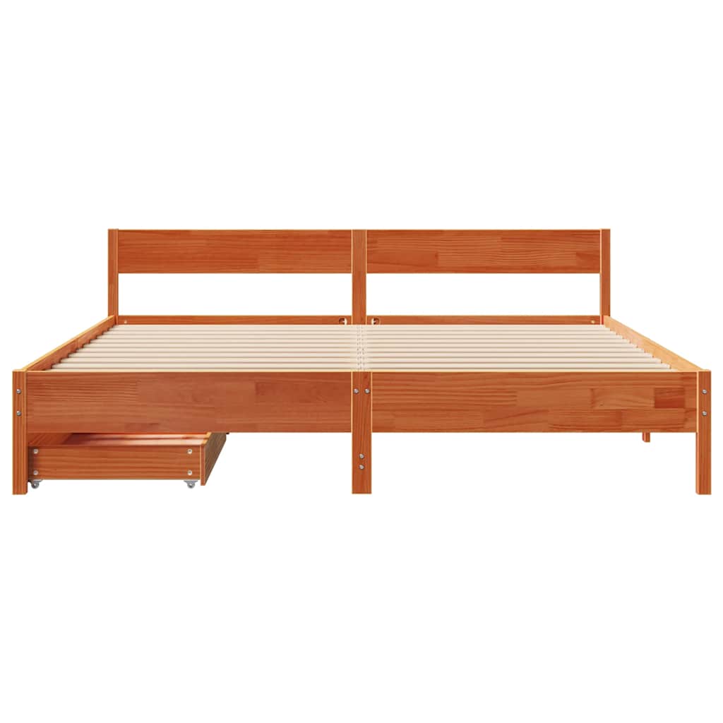 Cadre de lit sans matelas cire marron 200x200cm bois pin massif - XIOS