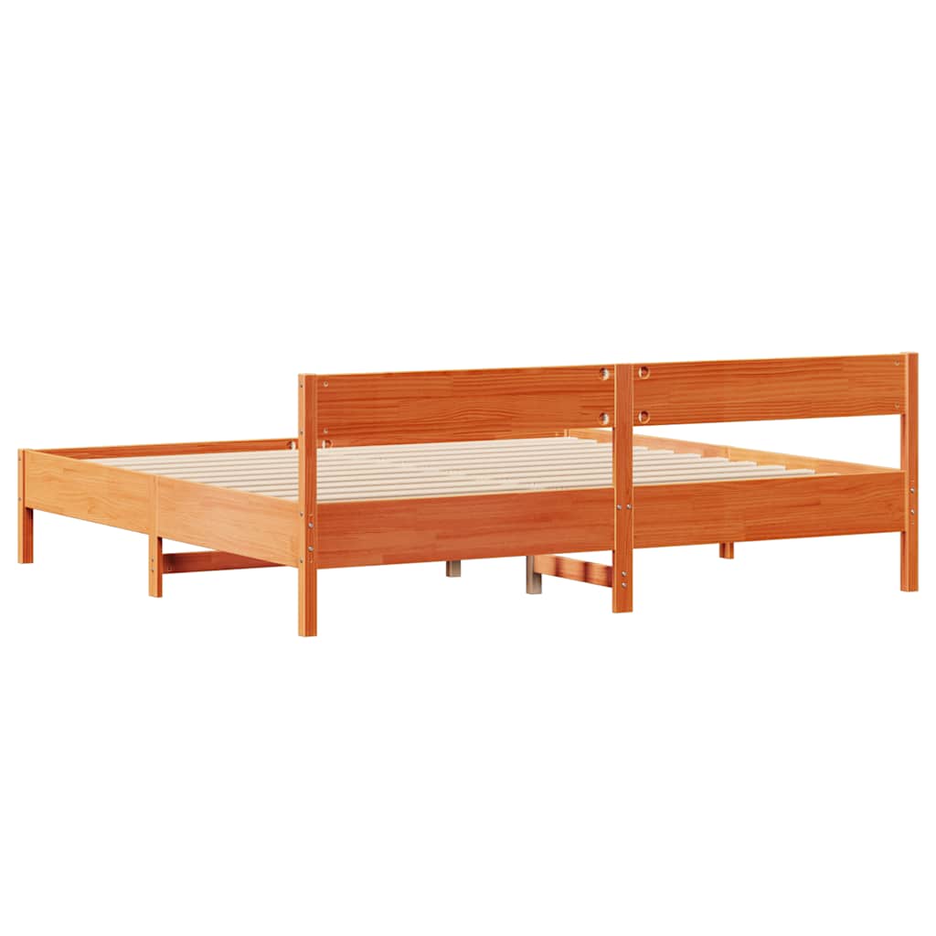 Cadre de lit sans matelas cire marron 200x200cm bois pin massif - XIOS