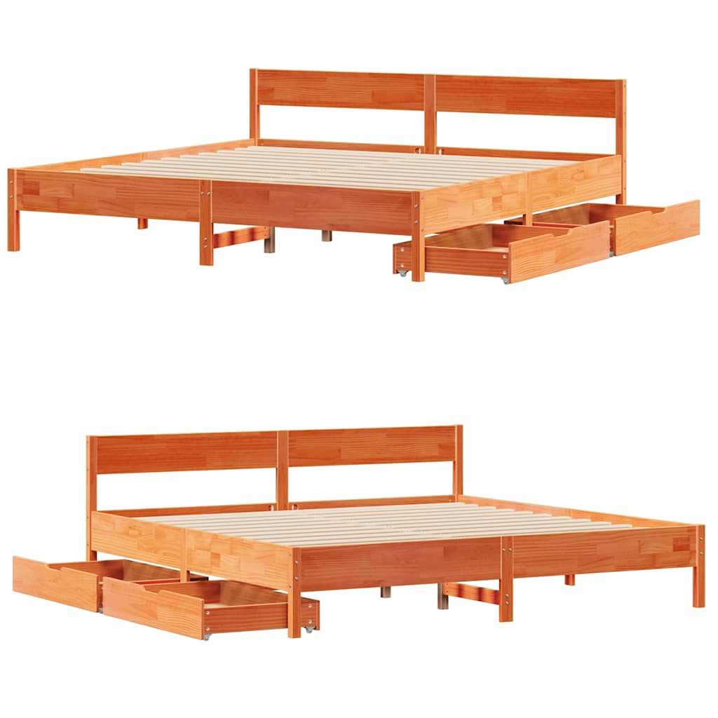 Cadre de lit sans matelas cire marron 200x200cm bois pin massif - XIOS