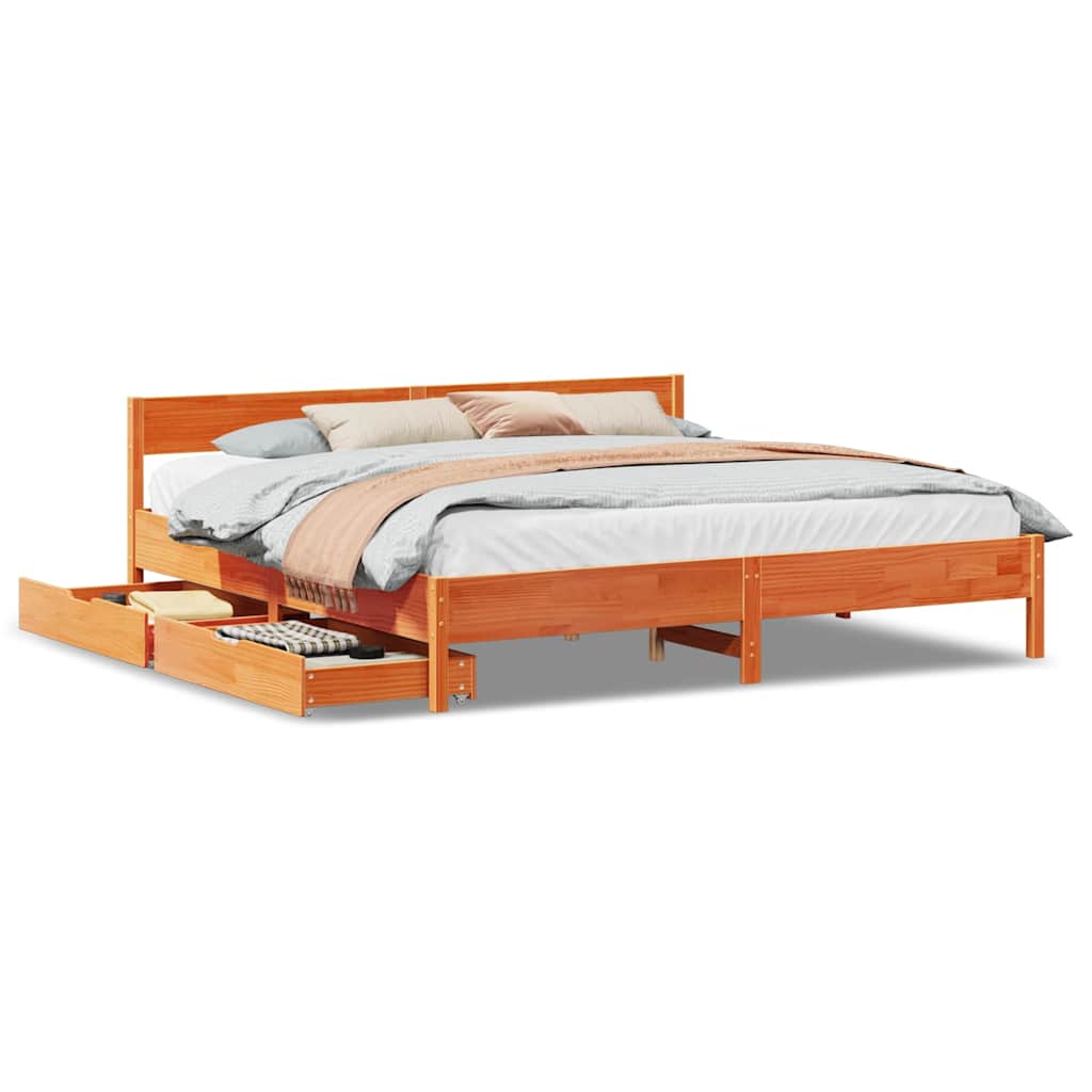 Cadre de lit sans matelas cire marron 180x200cm bois pin massif - XIOS