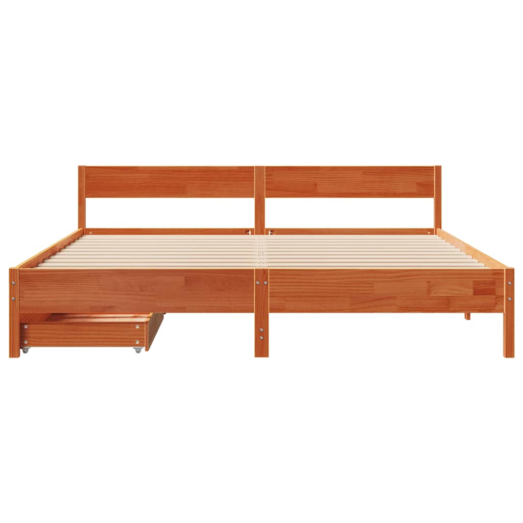 Cadre de lit sans matelas cire marron 180x200cm bois pin massif - XIOS