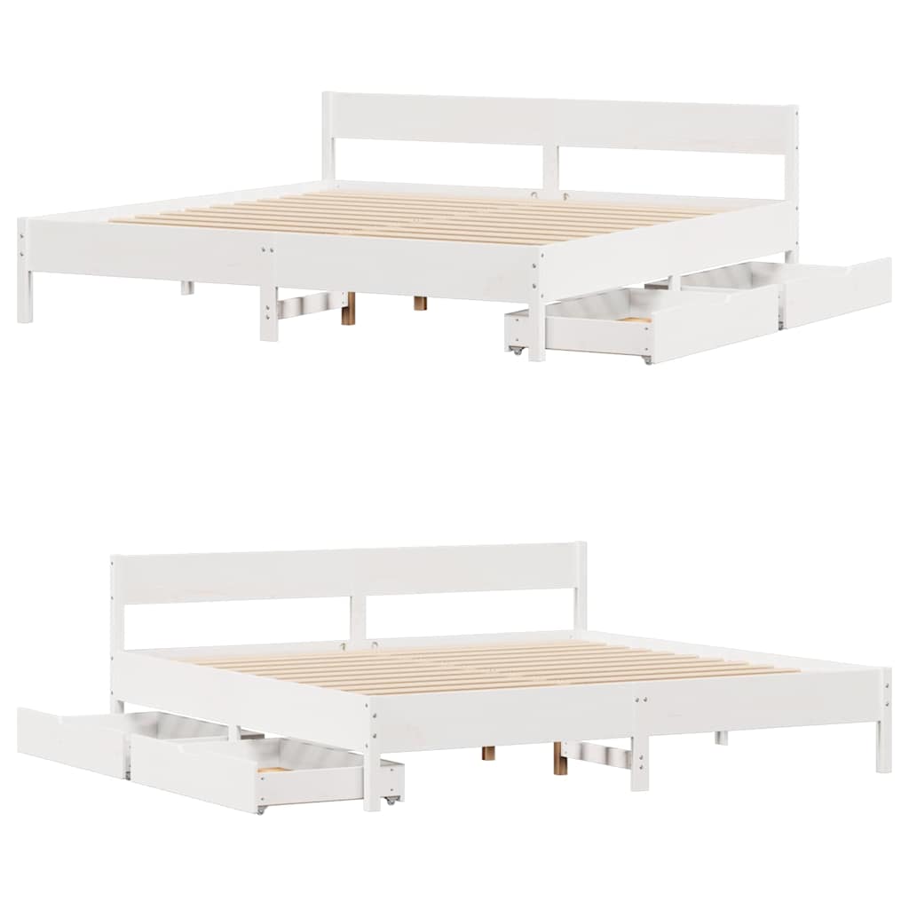 Cadre de lit sans matelas blanc 160x200 cm bois de pin massif - XIOS