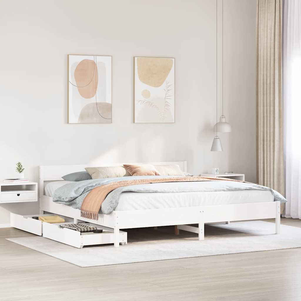 Cadre de lit sans matelas blanc 160x200 cm bois de pin massif - XIOS