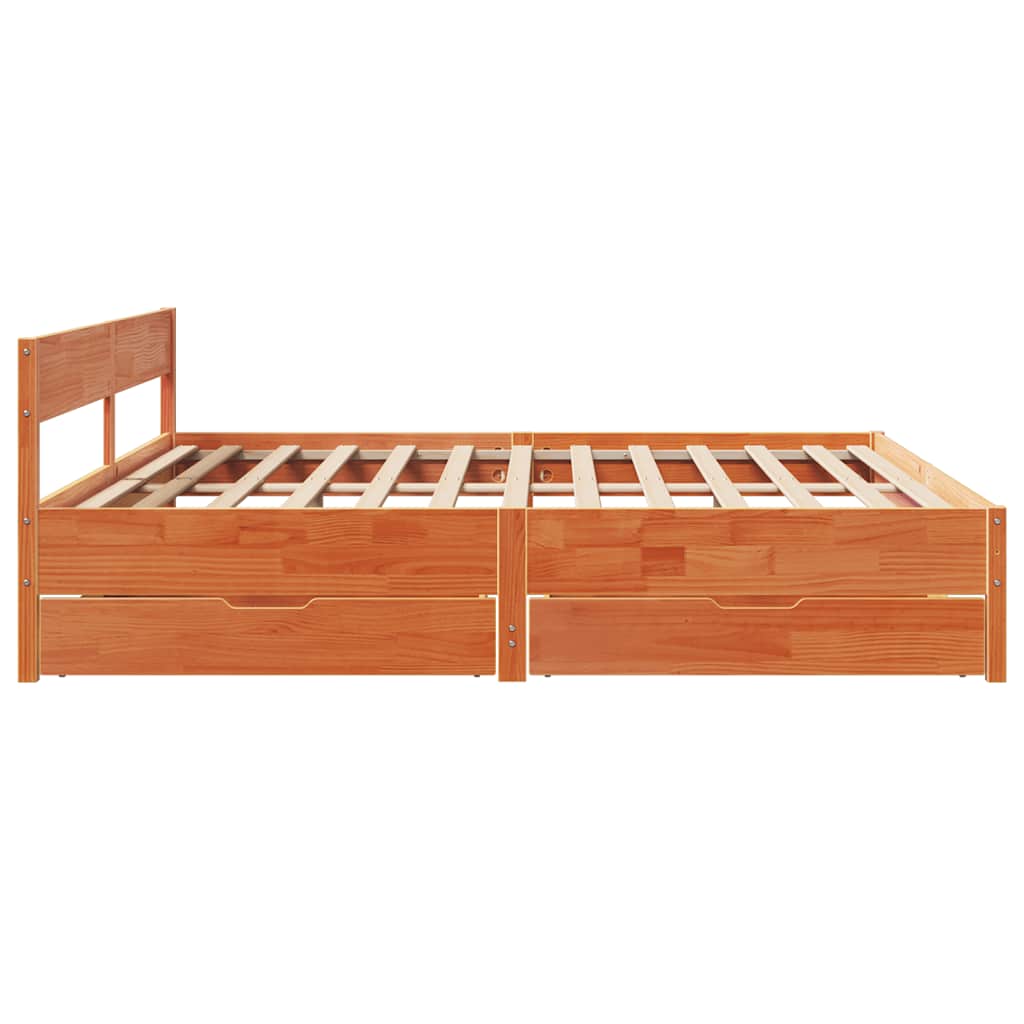 Cadre de lit sans matelas cire marron 160x200cm bois pin massif - XIOS