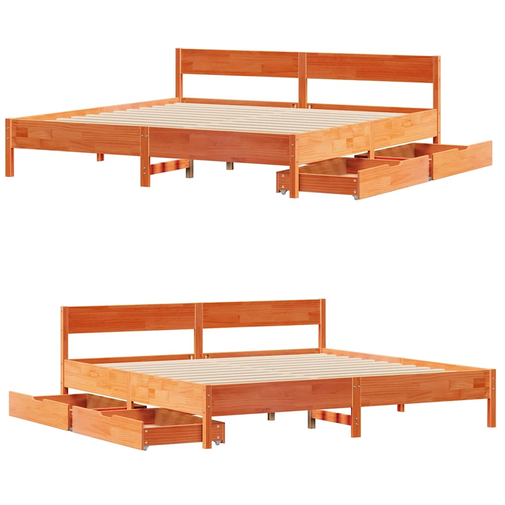 Cadre de lit sans matelas cire marron 160x200cm bois pin massif - XIOS