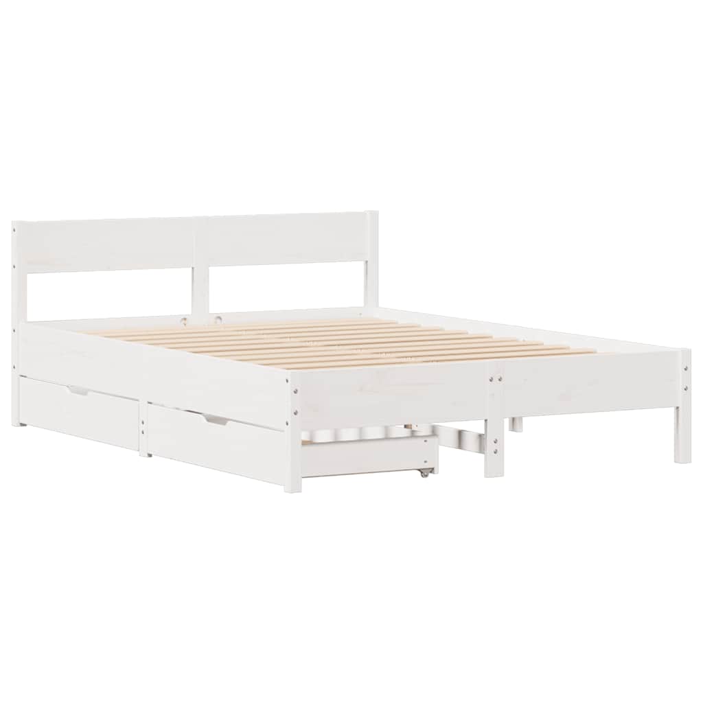 Cadre de lit sans matelas blanc 150x200 cm bois de pin massif - XIOS