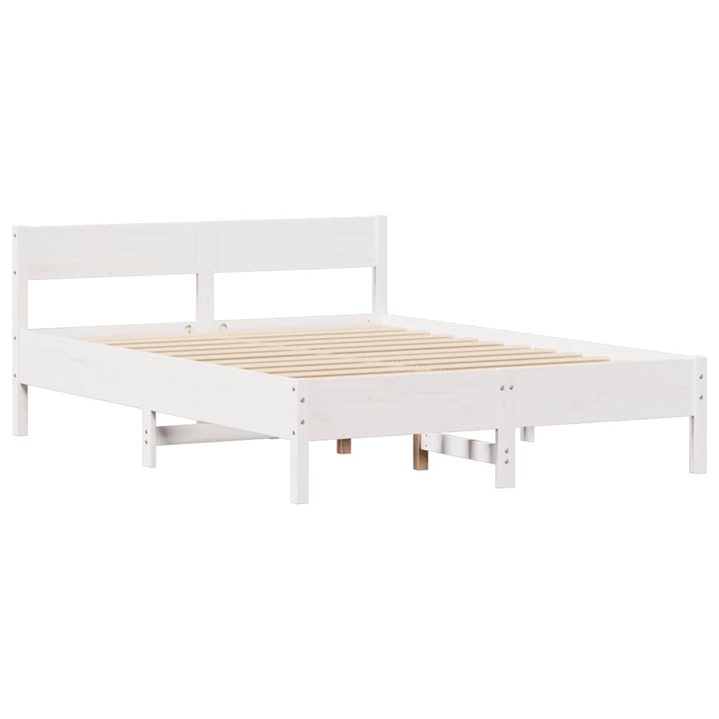 Cadre de lit sans matelas blanc 150x200 cm bois de pin massif - XIOS