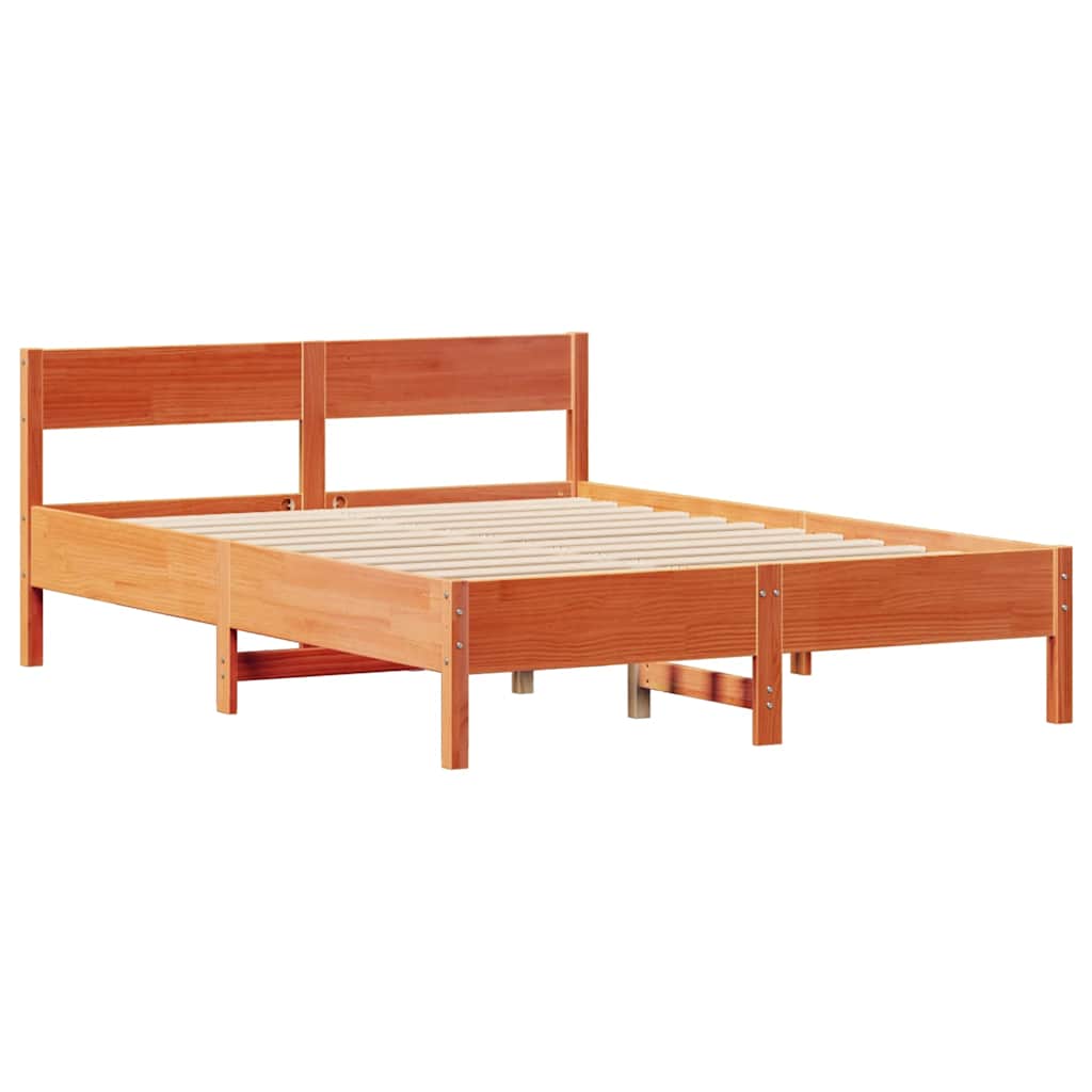 Cadre de lit sans matelas cire marron 150x200cm bois pin massif - XIOS