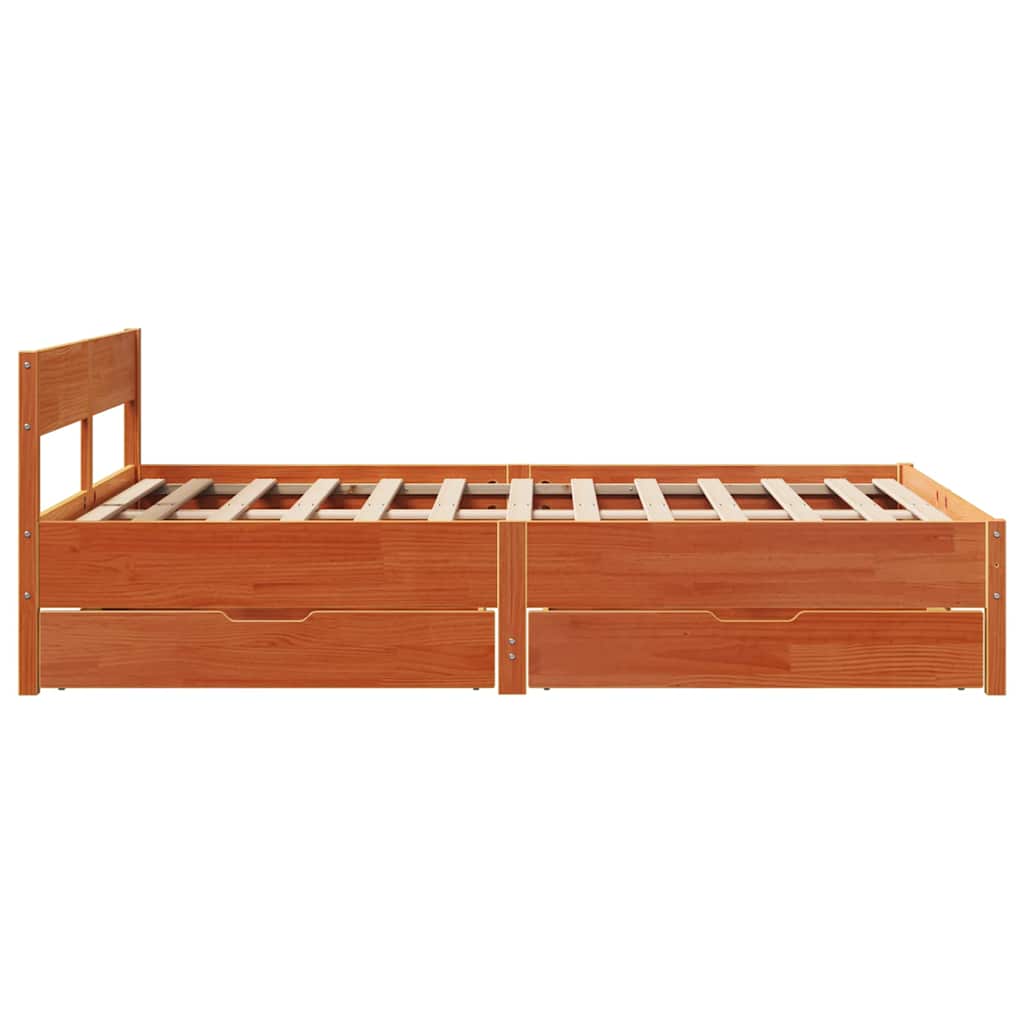 Cadre de lit sans matelas cire marron 150x200cm bois pin massif - XIOS