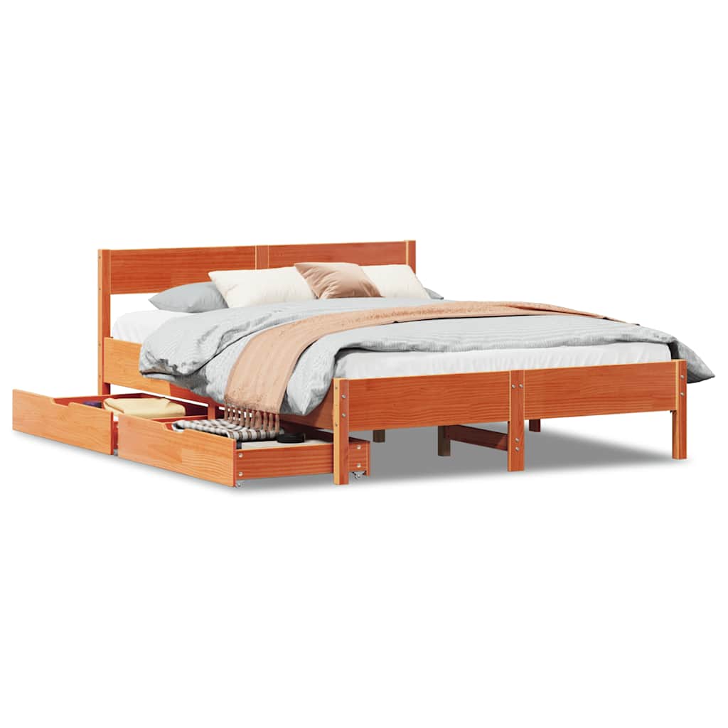 Cadre de lit sans matelas cire marron 120x200cm bois pin massif - XIOS