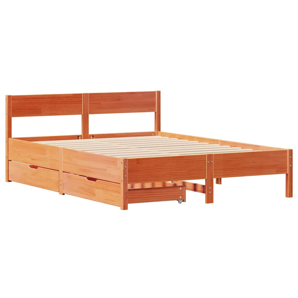 Cadre de lit sans matelas cire marron 120x200cm bois pin massif - XIOS