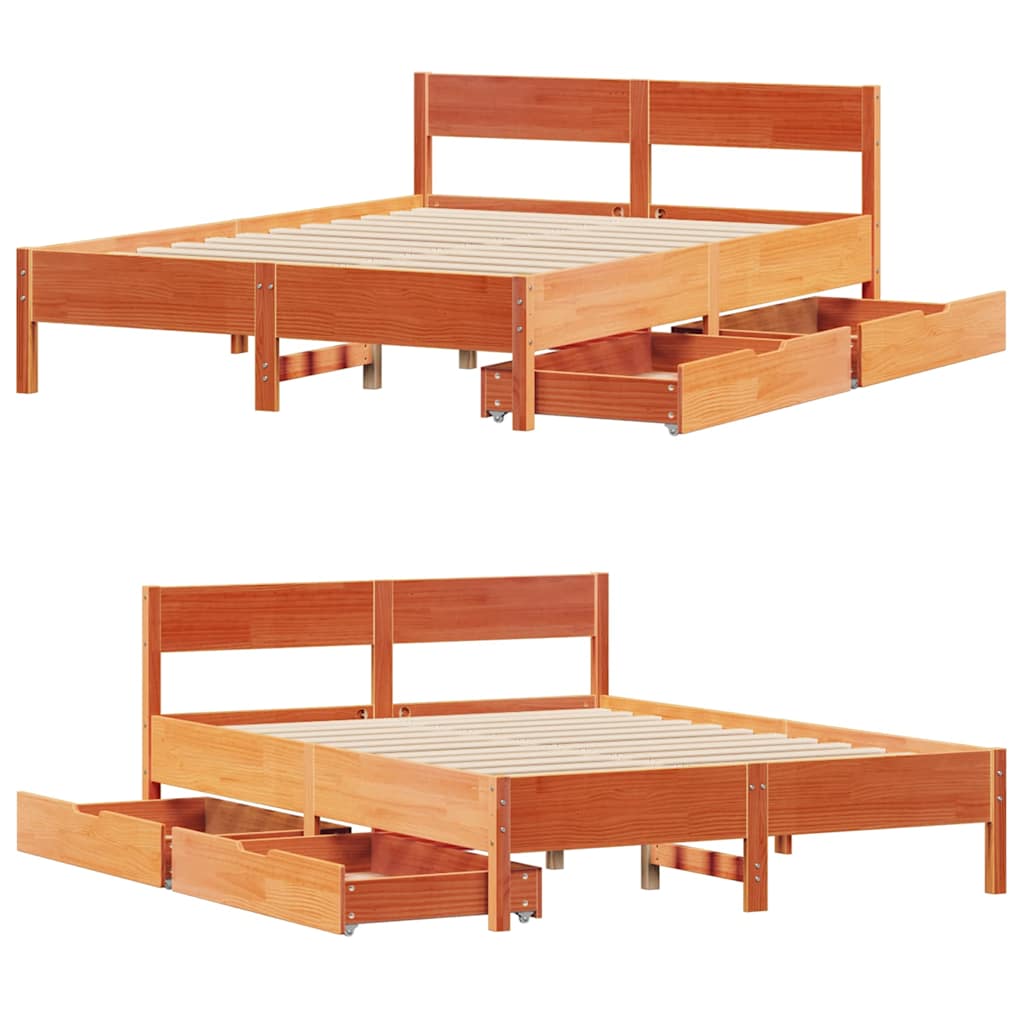 Cadre de lit sans matelas cire marron 120x200cm bois pin massif - XIOS