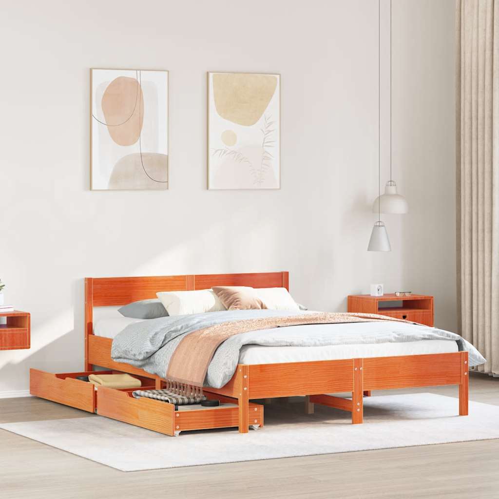 Cadre de lit sans matelas cire marron 120x200cm bois pin massif - XIOS