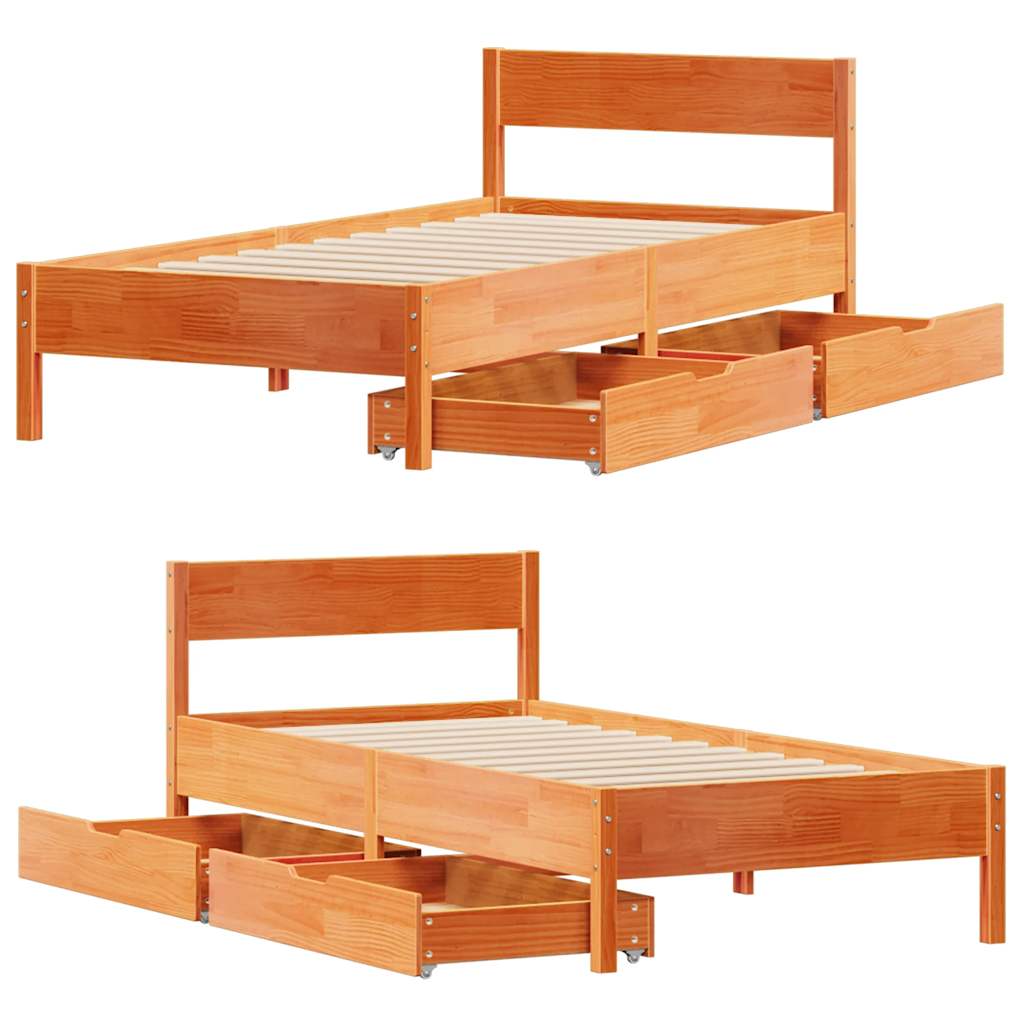 Cadre de lit sans matelas cire marron 90x200 cm bois pin massif - XIOS