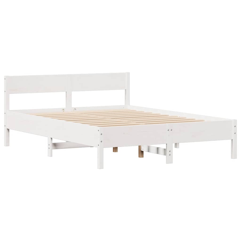 Cadre de lit sans matelas blanc 140x190 cm bois de pin massif - XIOS