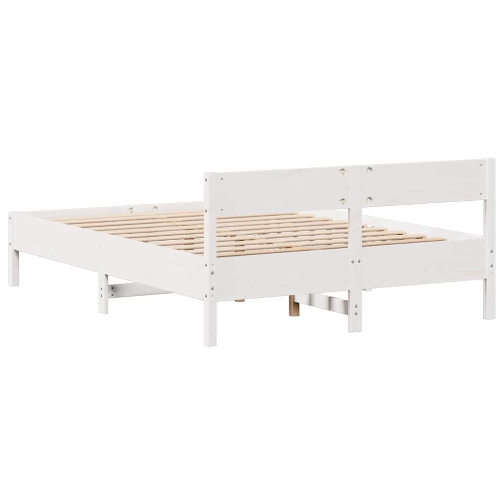 Cadre de lit sans matelas blanc 140x190 cm bois de pin massif - XIOS