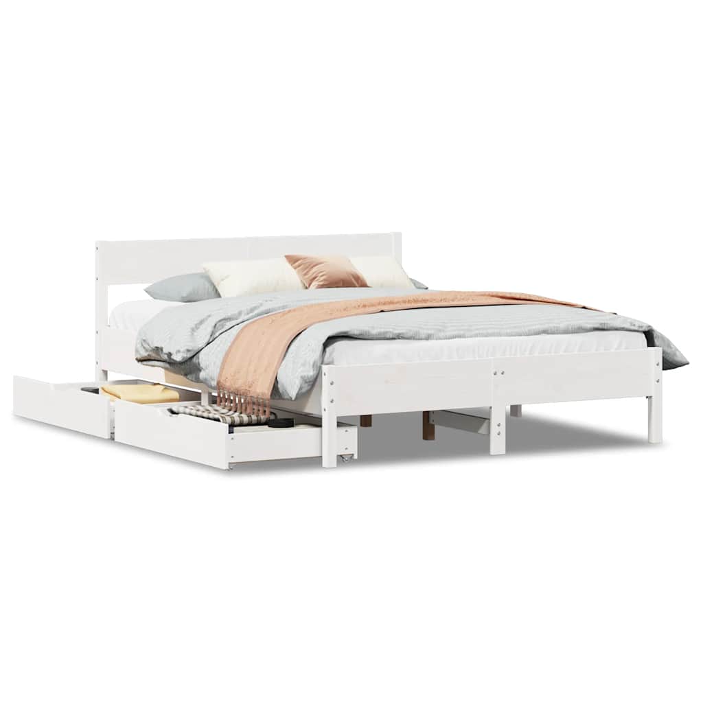 Cadre de lit sans matelas blanc 135x190 cm bois de pin massif