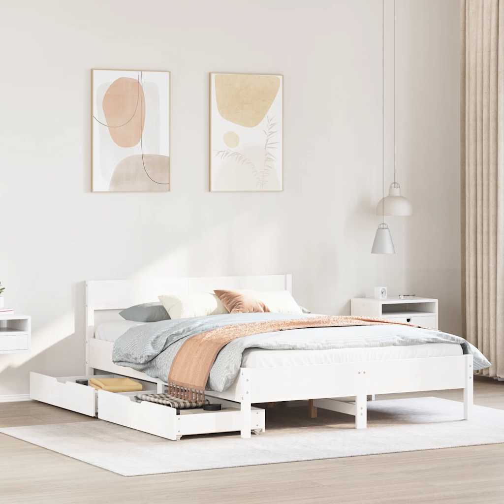 Cadre de lit sans matelas blanc 135x190 cm bois de pin massif