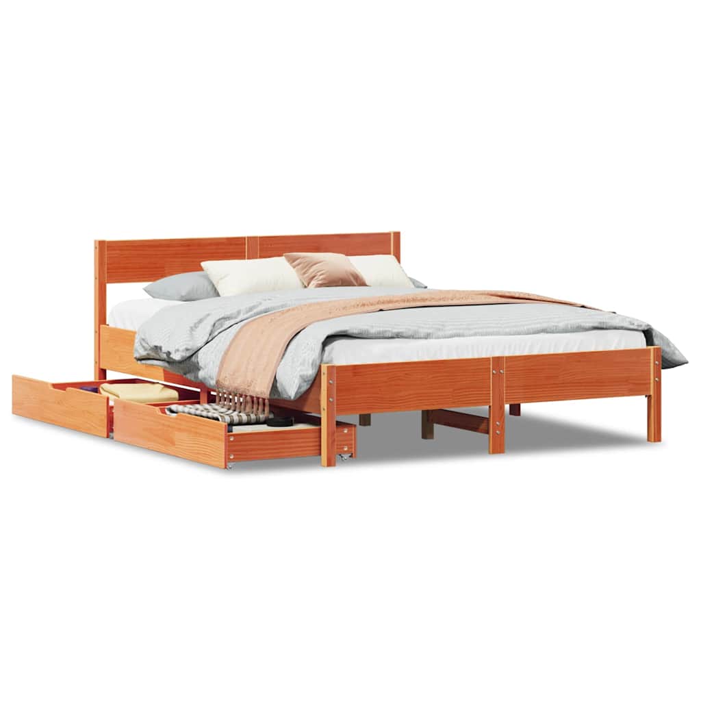 Cadre de lit sans matelas cire marron 120x190cm bois pin massif - XIOS