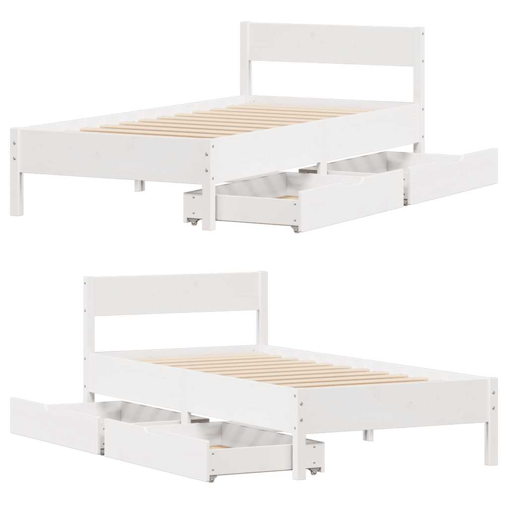 Cadre de lit sans matelas blanc 90x190 cm bois de pin massif - XIOS