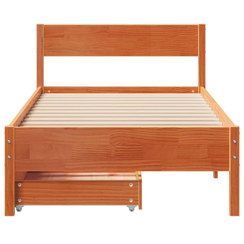 Cadre de lit sans matelas cire marron 90x190 cm bois pin massif - XIOS