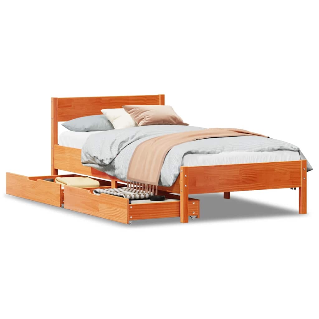 Cadre de lit sans matelas cire marron 75x190 cm bois pin massif - XIOS