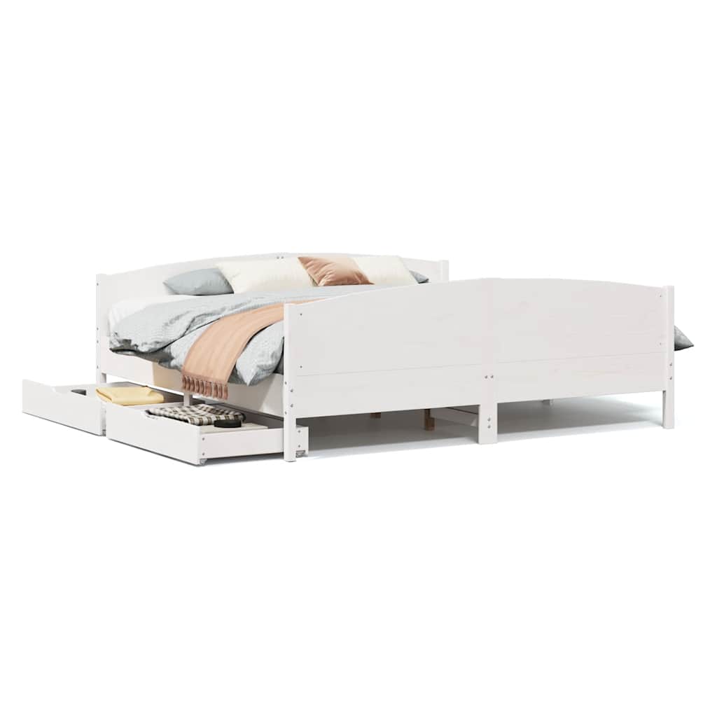 Cadre de lit sans matelas blanc 200x200 cm bois massif de pin - XIOS