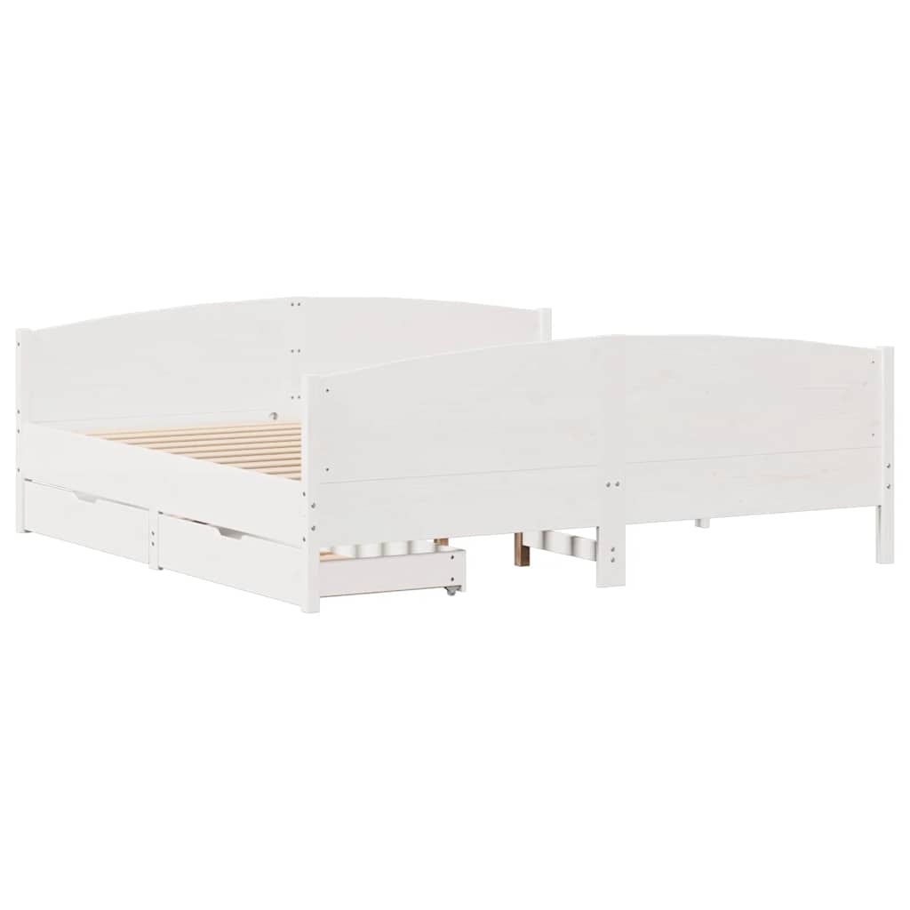 Cadre de lit sans matelas blanc 200x200 cm bois massif de pin - XIOS