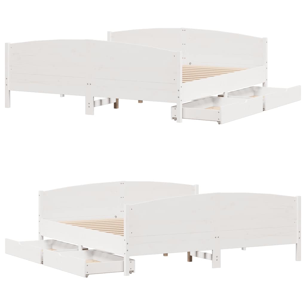 Cadre de lit sans matelas blanc 200x200 cm bois massif de pin - XIOS