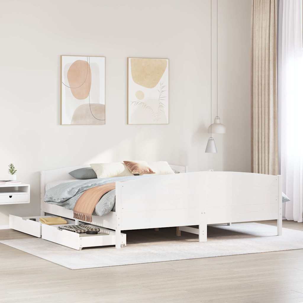 Cadre de lit sans matelas blanc 200x200 cm bois massif de pin - XIOS