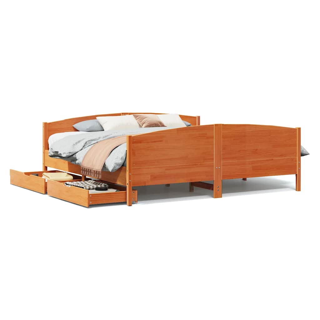 Cadre de lit sans matelas cire marron 200x200cm bois pin massif - XIOS