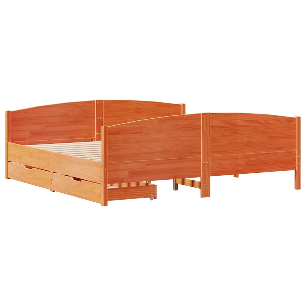 Cadre de lit sans matelas cire marron 200x200cm bois pin massif - XIOS