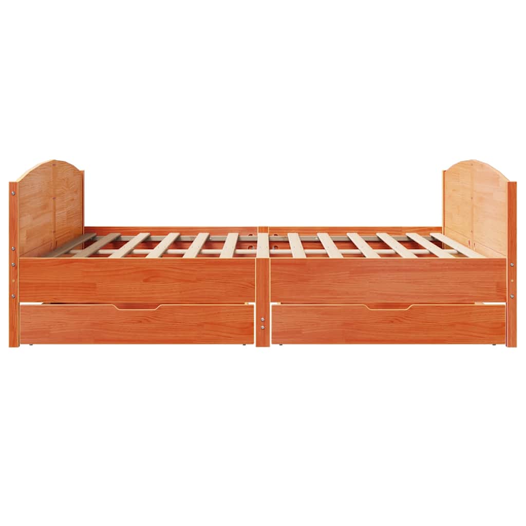 Cadre de lit sans matelas cire marron 200x200cm bois pin massif - XIOS
