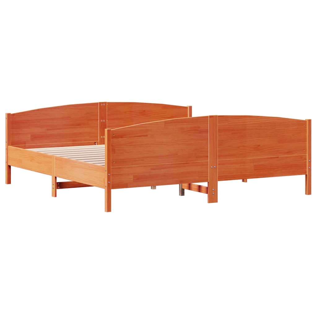 Cadre de lit sans matelas cire marron 200x200cm bois pin massif - XIOS