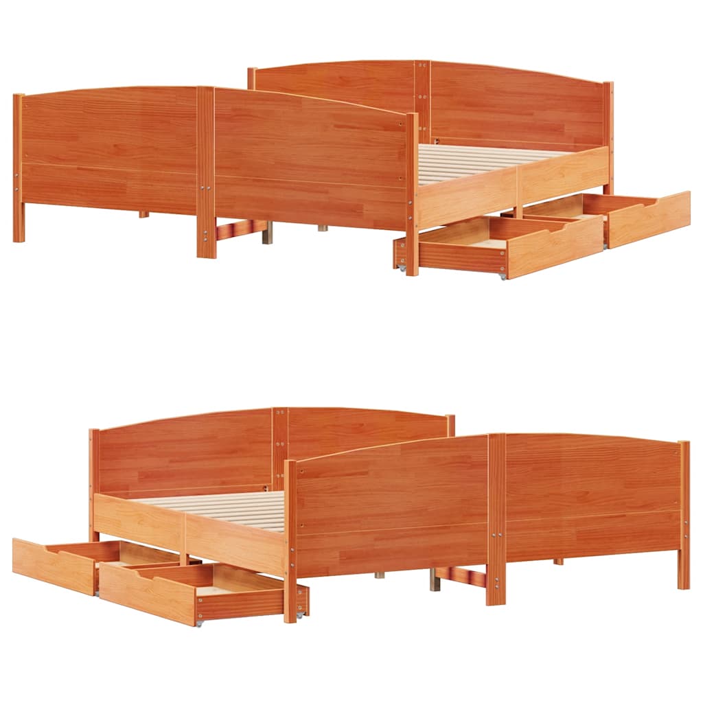 Cadre de lit sans matelas cire marron 200x200cm bois pin massif - XIOS