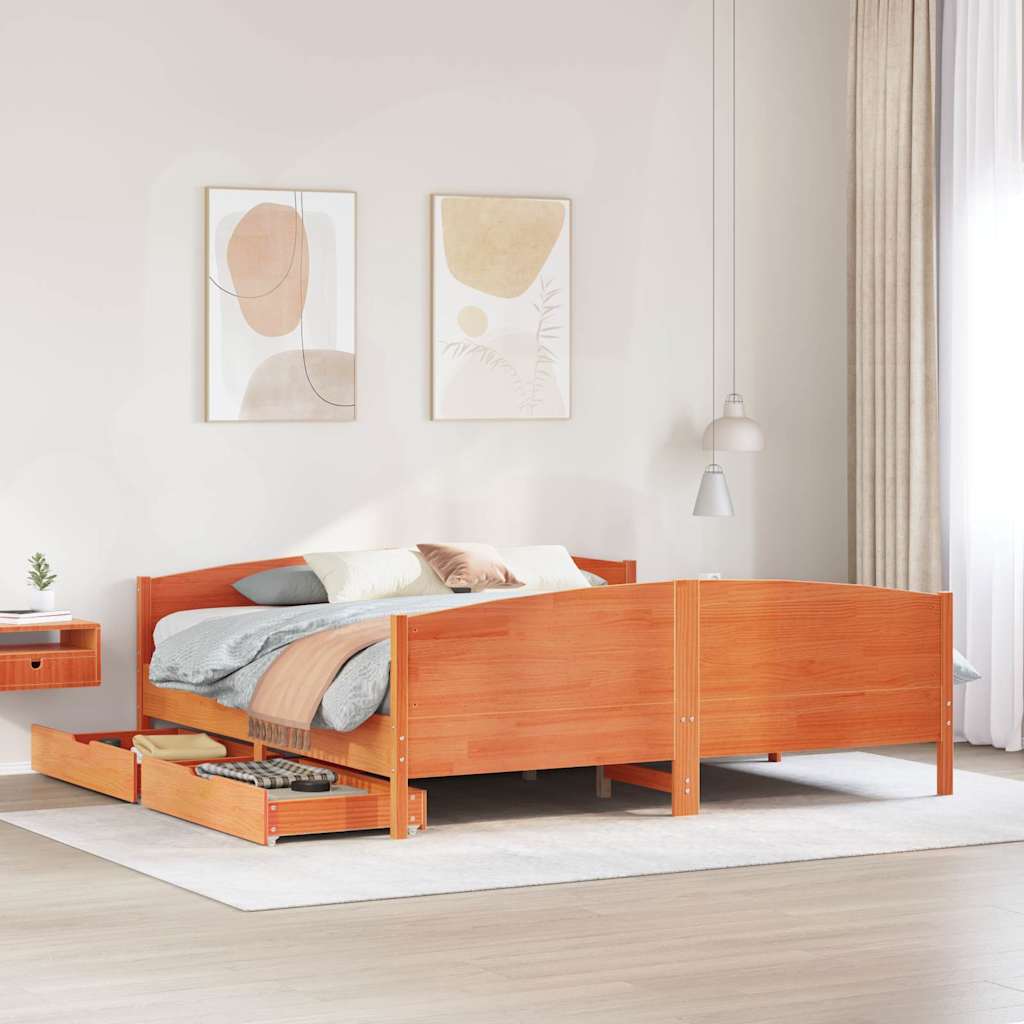 Cadre de lit sans matelas cire marron 200x200cm bois pin massif - XIOS