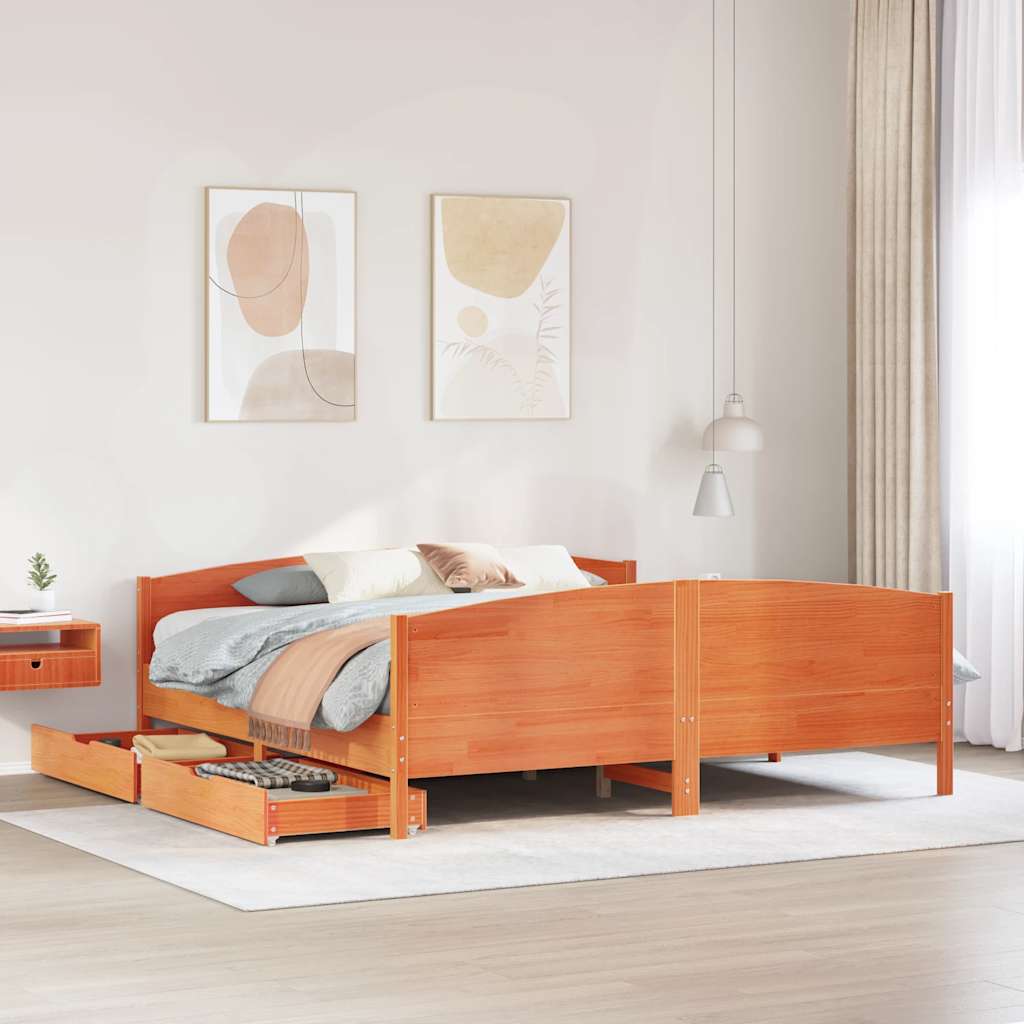 Cadre de lit sans matelas cire marron 180x200cm bois pin massif - XIOS