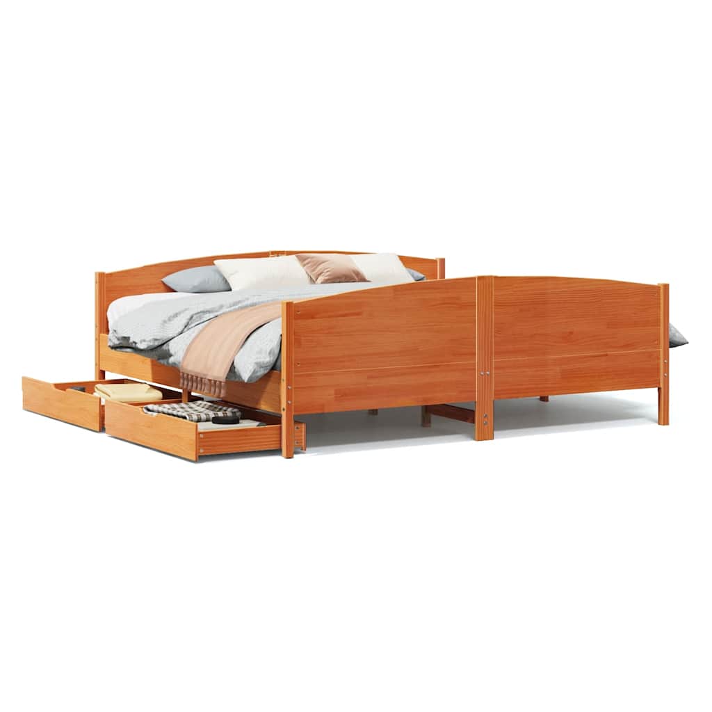 Cadre de lit sans matelas cire marron 160x200cm bois pin massif - XIOS