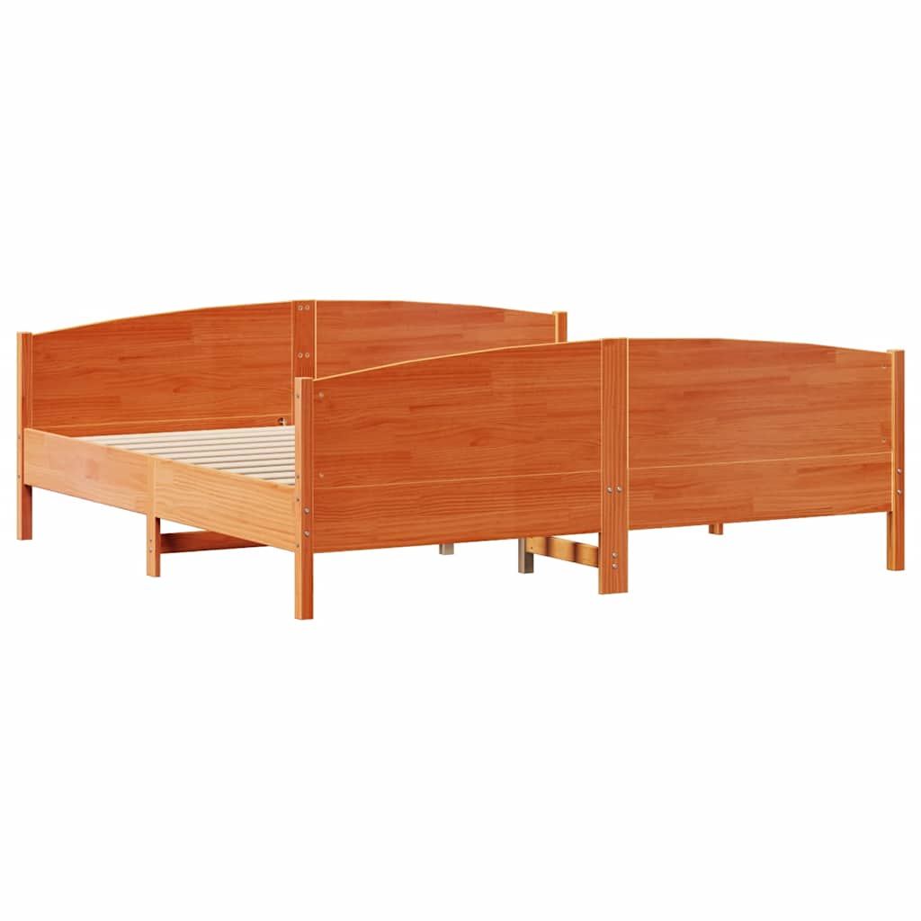 Cadre de lit sans matelas cire marron 160x200cm bois pin massif - XIOS