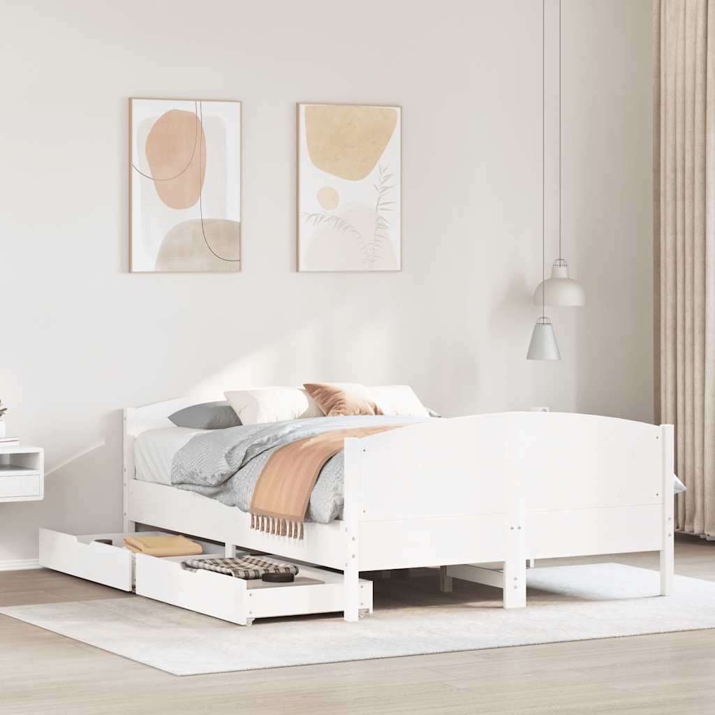 Cadre de lit sans matelas blanc 150x200 cm bois de pin massif - XIOS